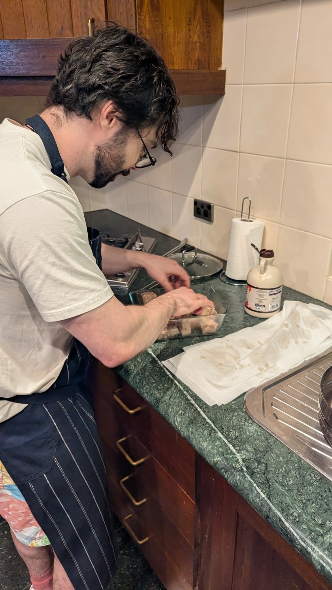 Preparing hong shao rou while cooking for twenty people
