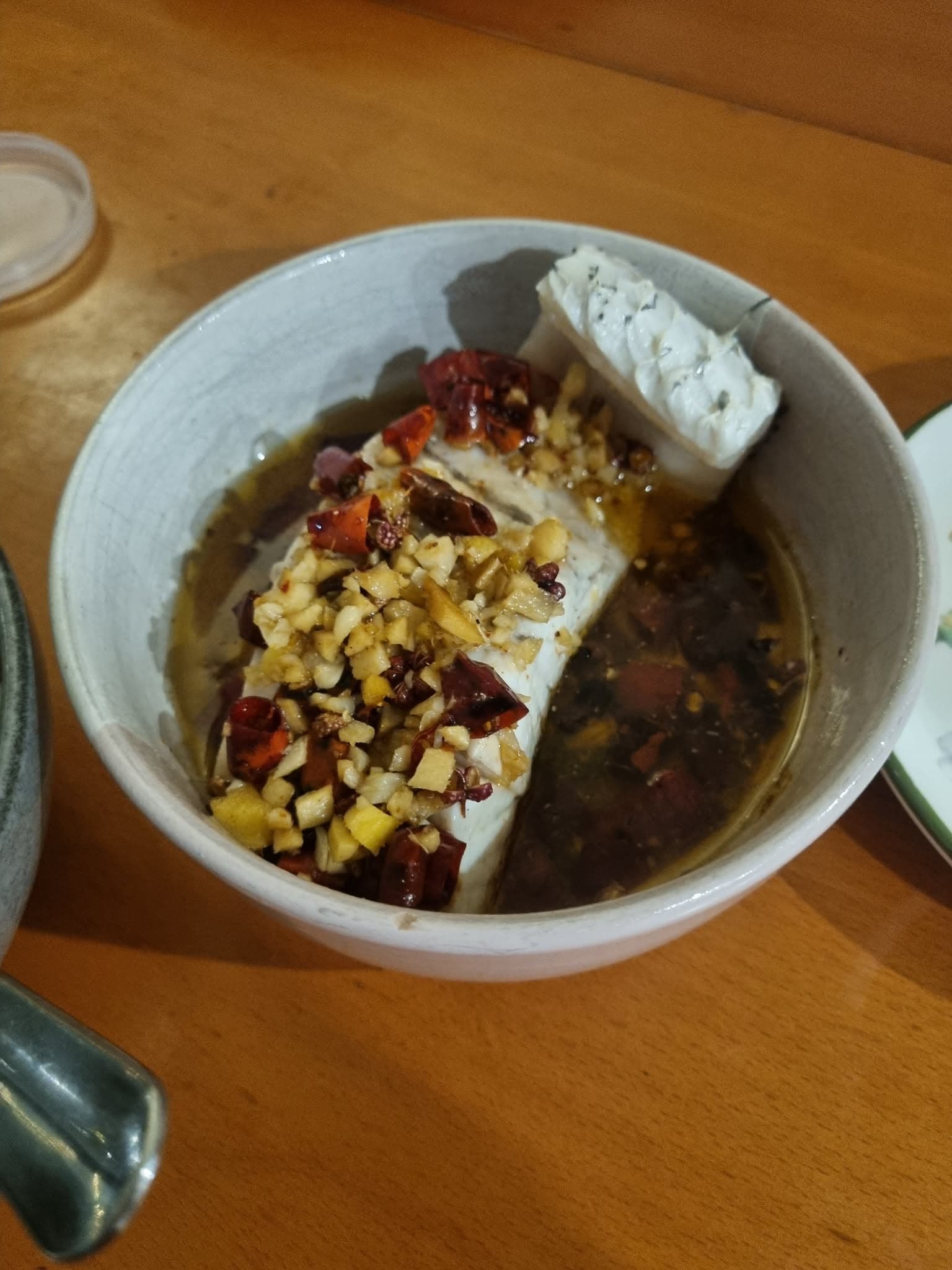 Chopped chilli fish in a bowl